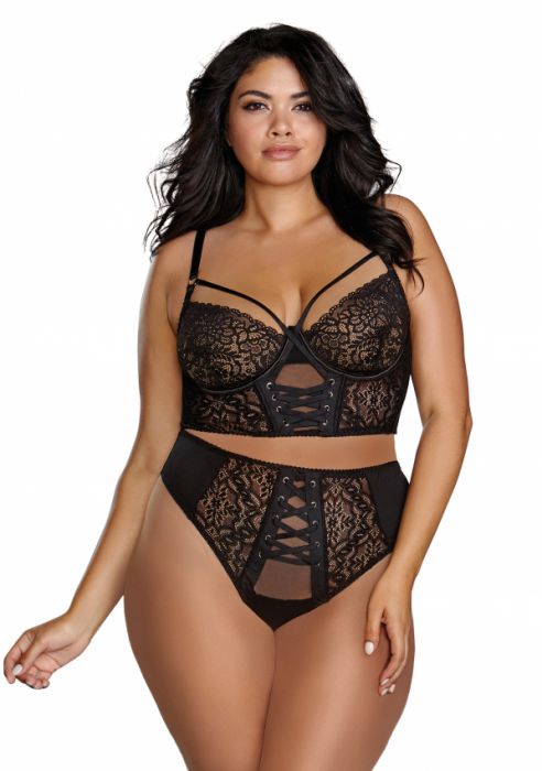 Dreamgirl+%2D+Stretch+Mesh+%26+Stretch+Galloon+Lace+Bustier+Black