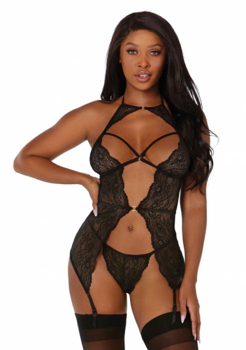 Dreamgirl+%2D+Scalloped+Stretch+Lace+Garter+Slip+Black