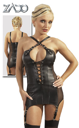 Zado+%2D+Mini+Suspender+Dress+Leather+Black