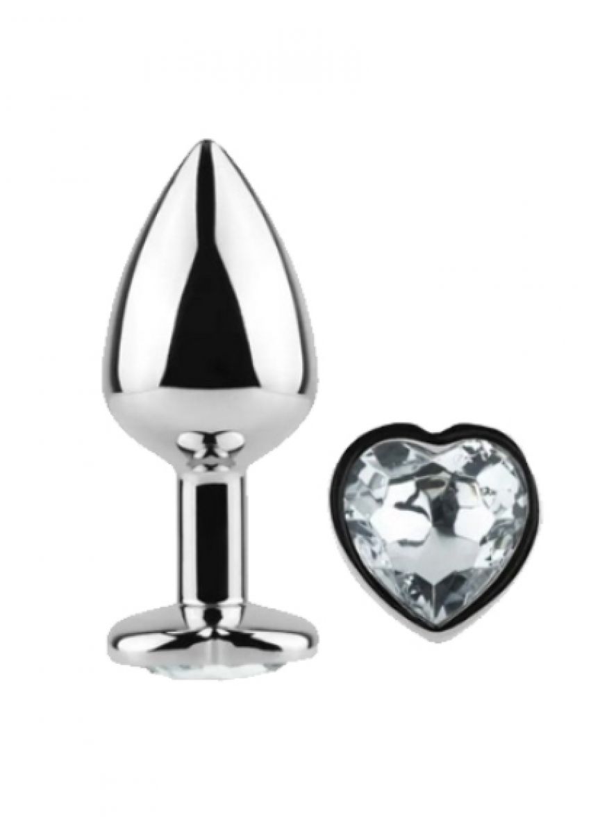 METALLIC+BUTT+PLUG+%2D+CLEAR+HEART+MEDIUM