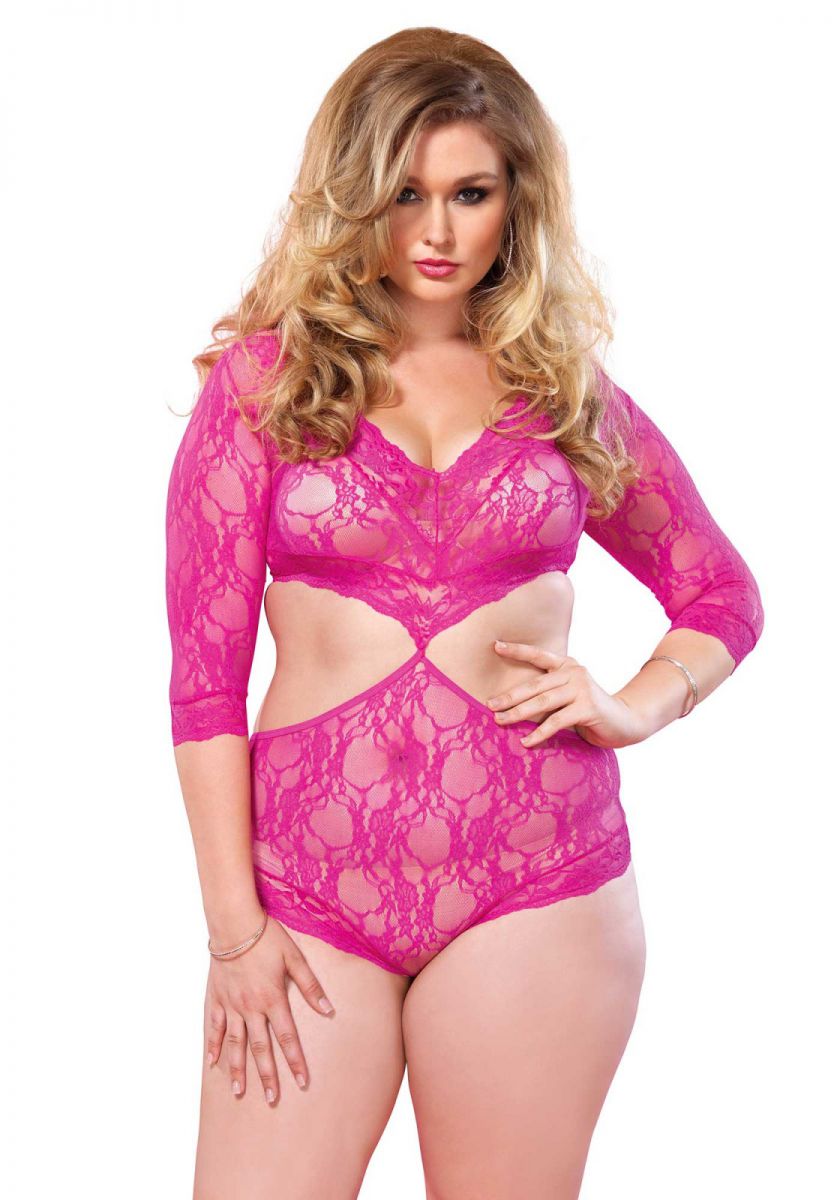 Leg+Avenue+%2D+Queen+size+Cut+Out+Floral+Lace+Teddy+fuscia