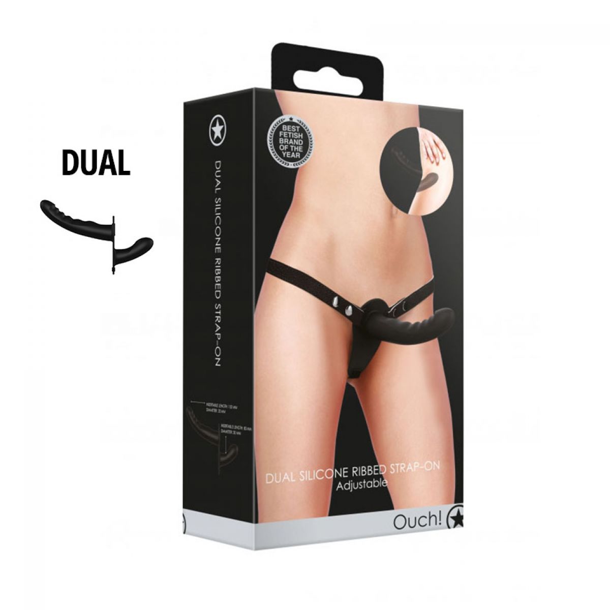 OUCH%21+%2D+ADJUSTABLE+DUAL+SILICONE+RIBBED+STRAP%2DON