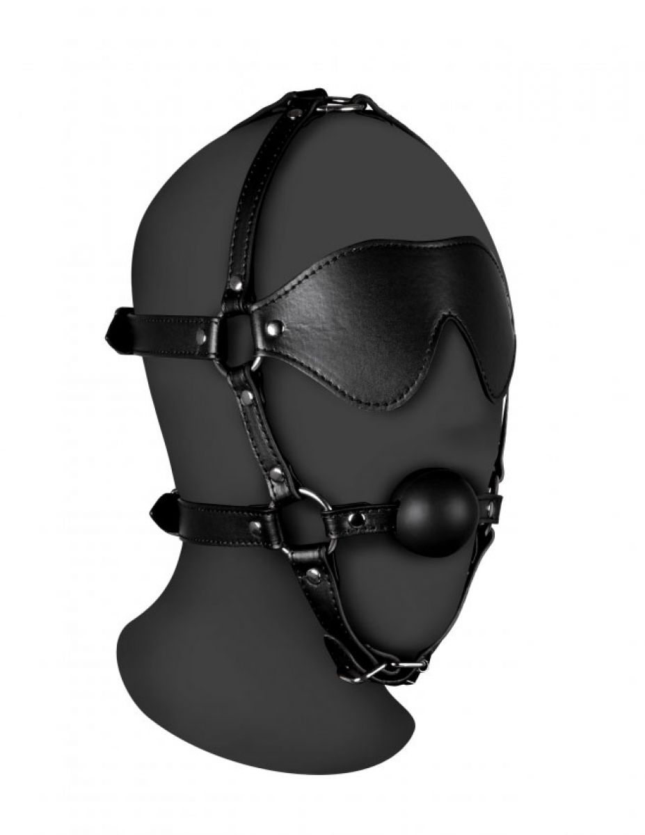 OUCH%21+XTREME+%2D+BLINDFOLDED+HEAD+HARNESS+WITH+SOLID+BALL+GAG