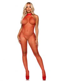 LEG AVENUE - RACER NECK BODYSTOCKING RED ONE SIZE