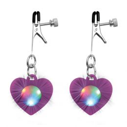 XR BRANDS - CHARMED SILICONE LIGHT UP HEART NIPPLE CLAMPS